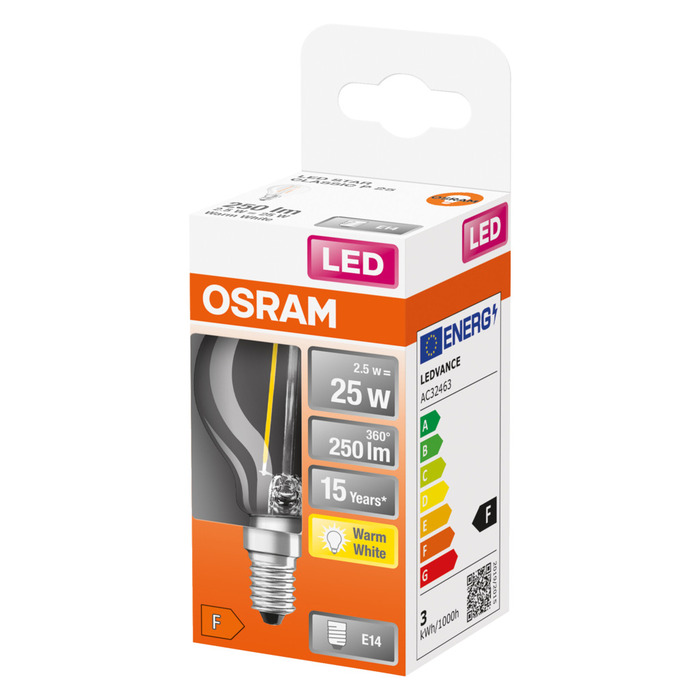 Osram LED Star Classic E14 klar kronepære 2,5 W